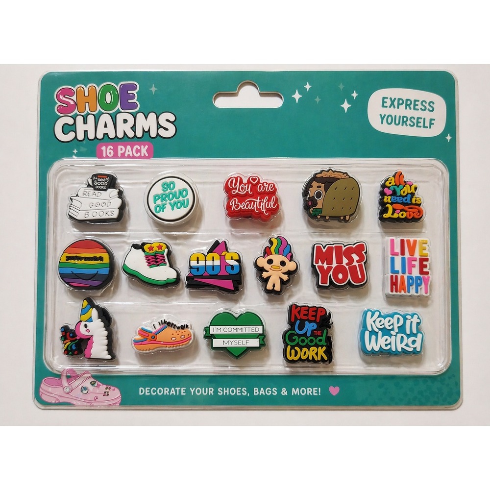 90s Nostalgia Shoe Charms 16 Pack Retro Clog Decorations for Bags and Shoes